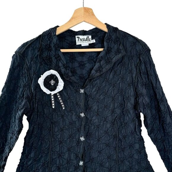 90s Vintage Tzeadle Design Room Button Front Long Sleeve Fitted Top Size Medium - Picture 3 of 13